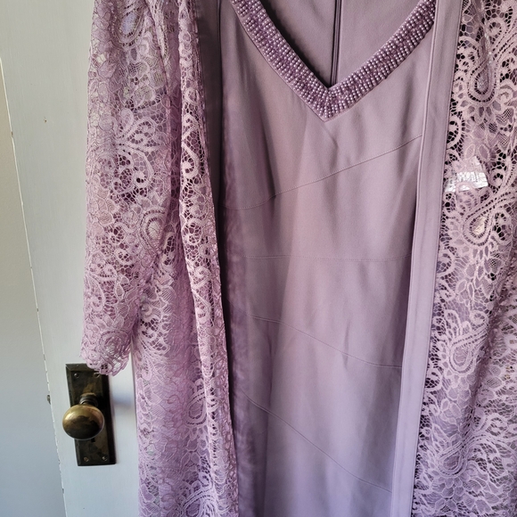 Maya Brooke Beaded V-Neck Dress with Sheer Sleeve Jacket Lilac Size 16W NWT - Picture 6 of 17